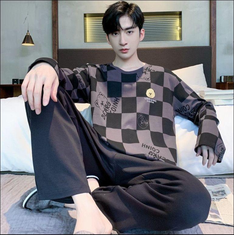Product Introduction of Striped Men's Pajamas Men's Spring and Autumn Long Sleeve Trousers Home Wear Casual Simple Youth plus Size Two-Piece Suit 12