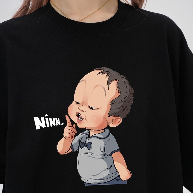 Áo Thun Tay Lỡ Nam Nữ Cotton Unisex , Áo Phông Cổ Tròn Form Rộng Basic Oversize 6S - Ở lớp con khóc thì cô bảo như nào - Nín