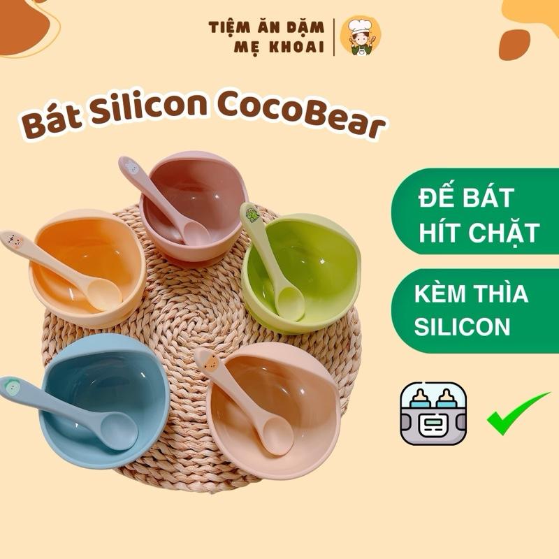 Bát Silicon Kèm Thìa Coco Bear Cho Bé Ăn Dặm Có Đế Hít Chống Lật, Thìa Silicon An Toàn, Chịu Nhiệt, Dễ Vệ Sinh