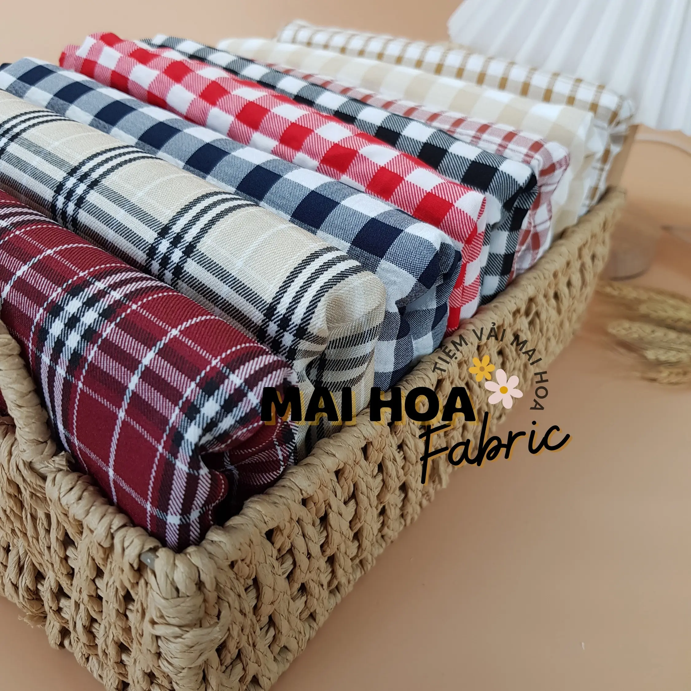Vải caro thấm mồ hôi tốt chất vải an toàn may được cho cả bé