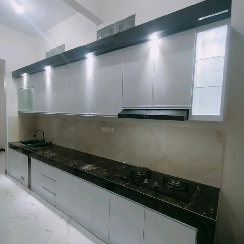 kitchen set aluminium murah costum Dapat disesuaikan Tahan Lama Kaca Pintu 3