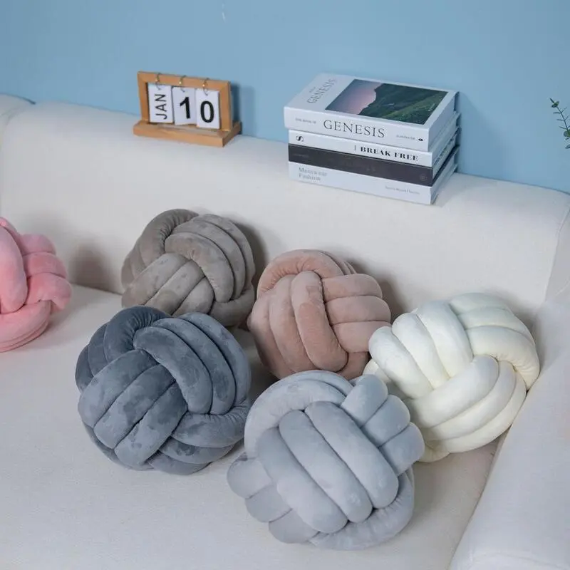 Hand-woven Three-strand Rope Knot Home Decoration, Crystal Veet Knotted Ball Pillow, Creative Bolster