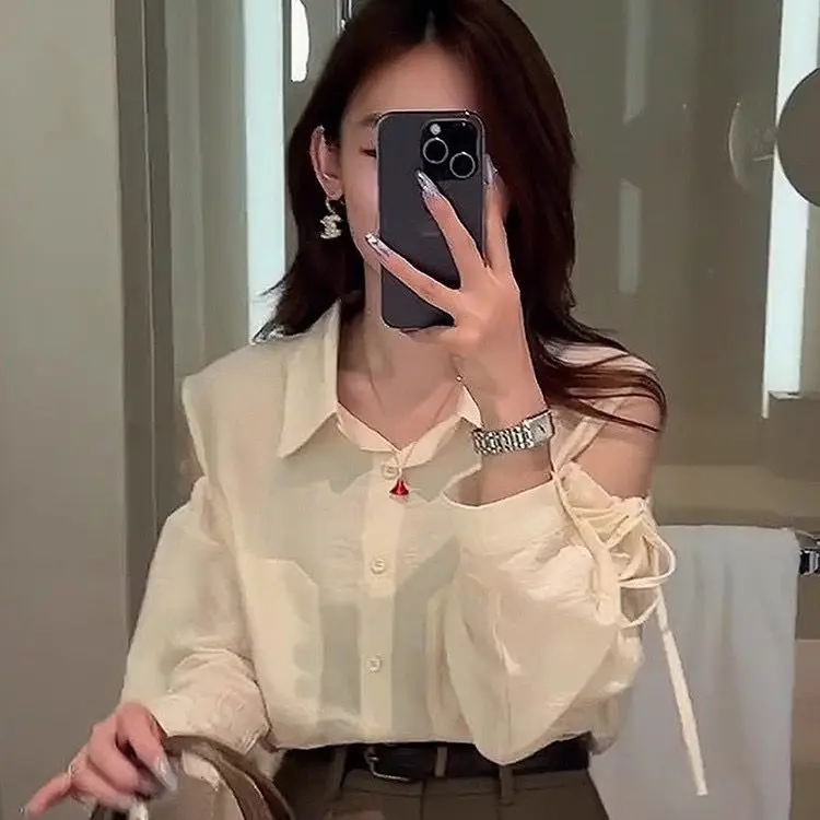 Áo Sơ Mi Tay Áo Đèn Lồng Dây Rút Cho Nữ, Áo Họa Tiết Da Báo Phong Cách Hàn Quốc Mới, Áo Dài Tay Linh Hoạt Năng, Thời Trang