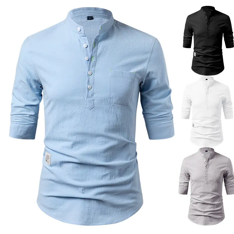 Men kurta front pocket button 3/4 sleeves stylish trending design Baju lelaki-qamarr