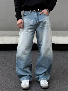 Men's Solid Color Loose Jeans, Casual Comfy Denim Pants for Daily Wear, Wide Leg Jeans for Men, Cotton