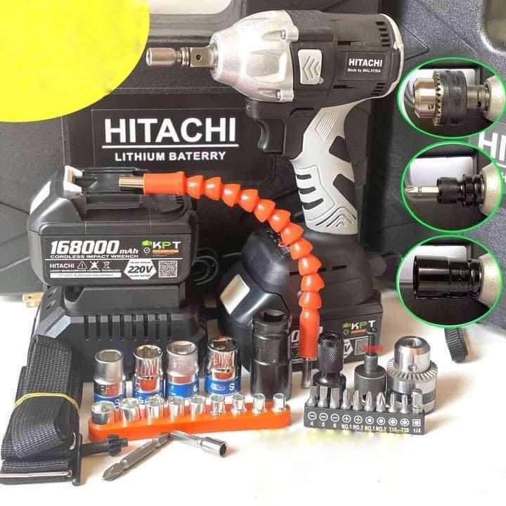 Máy siết bulong Hitachi 220V động cơ không chổi than 3 chức năng khoan tường, bắn vít, siết ốc + Tặng kèm bộ phụ kiện