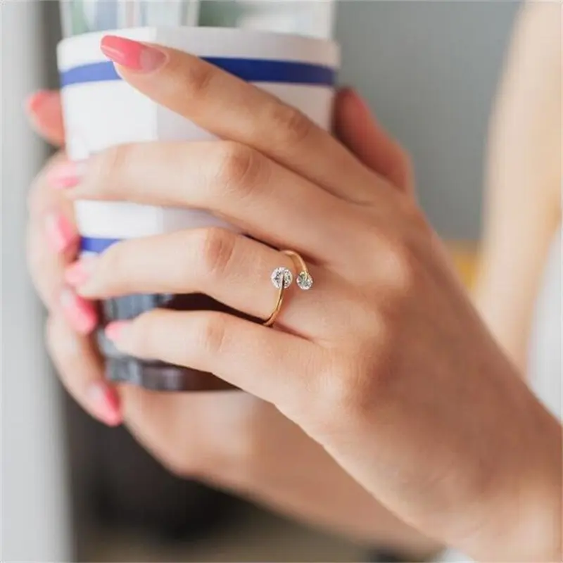 European and American Simple Zircon Ring Women's Open Double Diamond Interwoven New GEM Index Finger Ring Hot Cross-Border Sold Jewelry