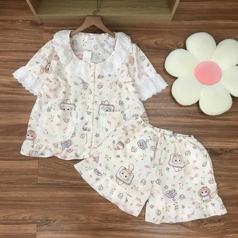Đồ Mặc Nhà, Bộ Ngủ Nữ Tiểu Thư Phối Ren Freesize