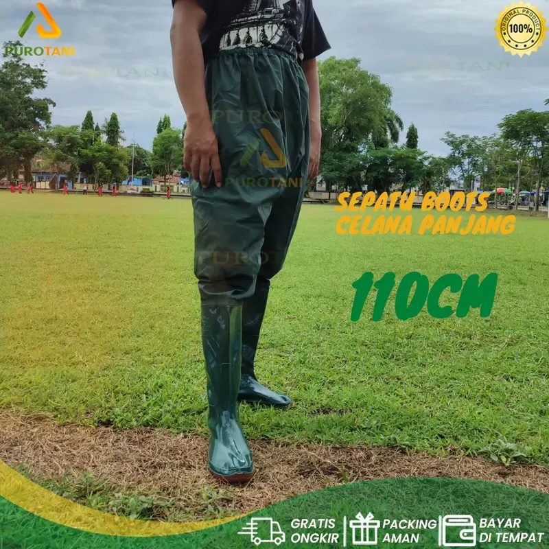 Sepatu boot sawah karet anti keong Model Celana 110 Cm boots kerja Shoes Hijau