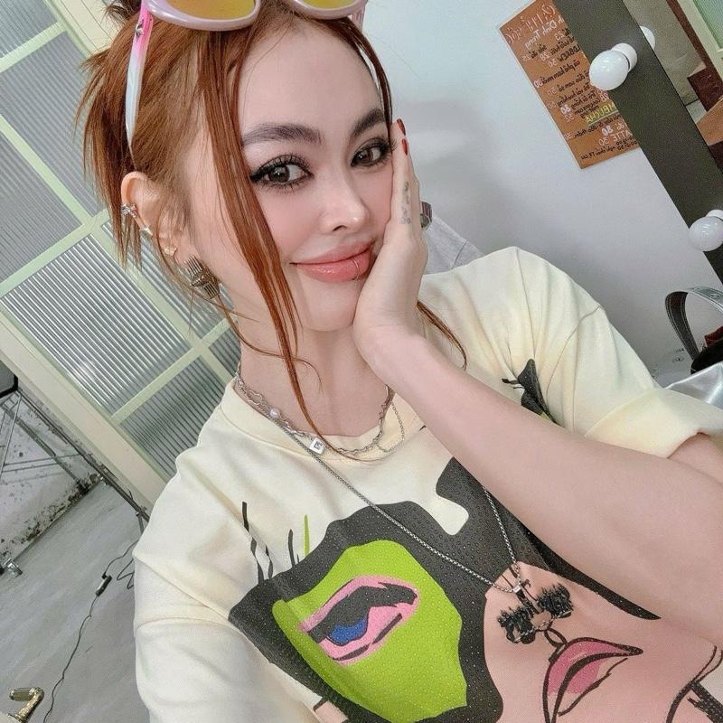 Áo thun NUDE hình cô gái đính hạt 32961 FROM RỘNG