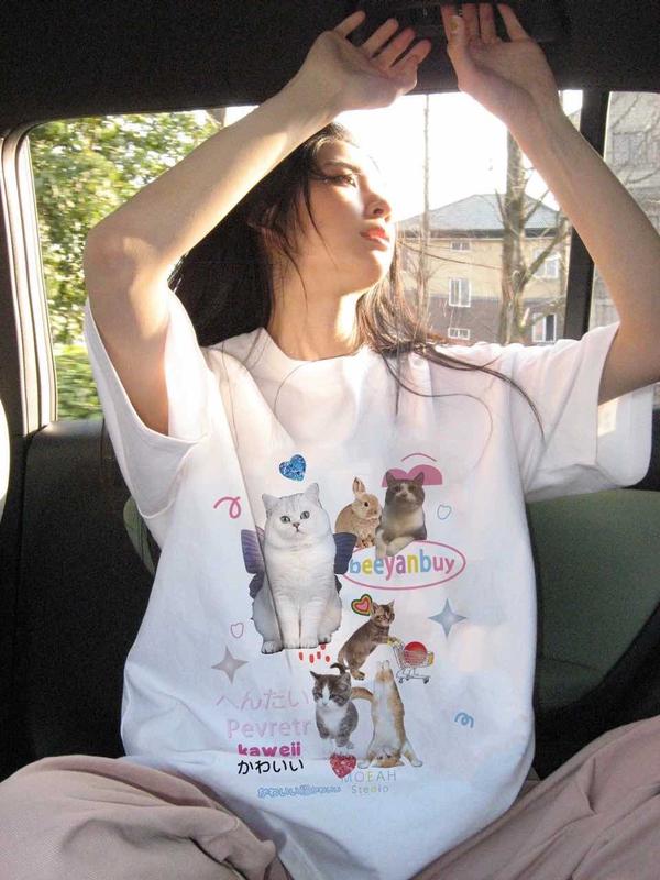 [He.Ling] Áo Thun Hoàng Đế Mèo-  Form Rộng Unisex -Chất Thun Cooton Khô Mềm Mịn Mát - Phong Cách Douyin