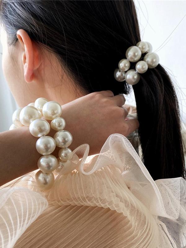 Women's Elegant Faux Pearl Decorated Hair Tie, Exquisite Trendy Hair Tie, Fashionable Hair Accessories for Women & Girls 3