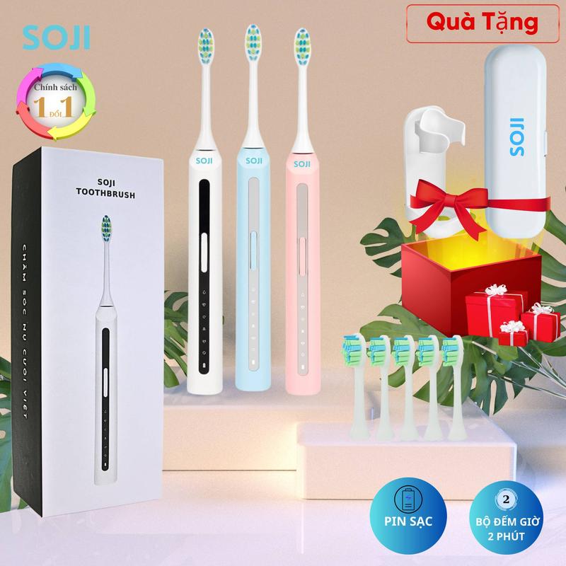 Bàn chải điện SOJI SJ66 Pro, Công nghệ sóng siêu âm, Bảo hành 1 năm, Tặng hộp đựng và giá treo Women