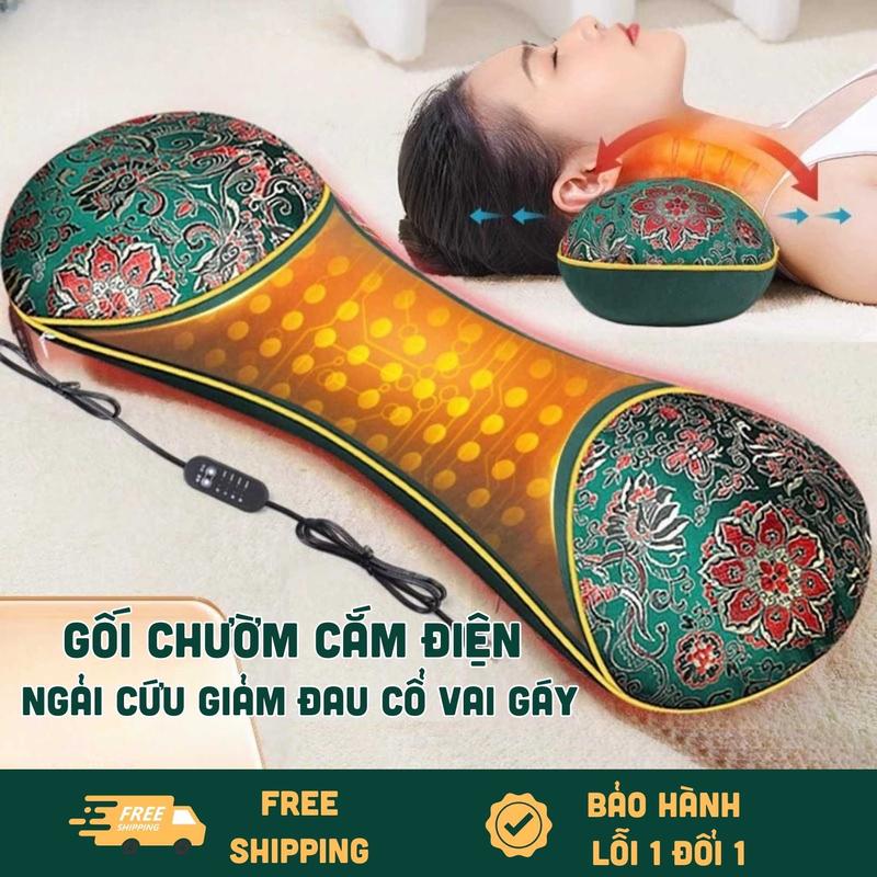 Gối ngải cứu cổ vai gáy cắm điện sưởi ấm giúp giảm đau kê cổ thảo dược hương thơm dễ chịu MS06