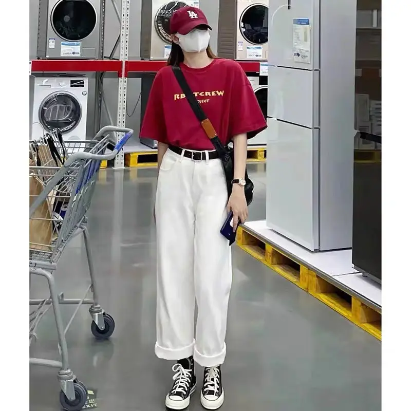 [FREESHIP TỪ ĐƠN 0đ]Sét áo phông đỏ CR kèm quần kaki trắng, Áo thun nam nữ, from rộng mặc không xù -CHILL RELLY