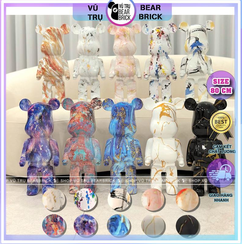  Mô Hình Tượng Gấu Bearbrick Mini Decor Trang Trí - Mẫu màu loang vảy sơn - Size 28 cm  400%  