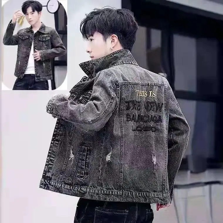 Jaket Denim, Slim-fit, Trendi, Untuk Lelaki, Sesuai untuk Musim Bunga dan Musim Luruh, Jaket Denim Lelaki Kacak, Sesuai untuk Belia dan Pelajar, LJN659