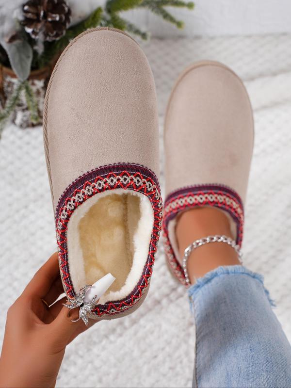 Women's Solid Color Plush Lined Slippers, Casual Soft Comfortable Non-slip Home Slippers, Warm Slippers for Indoor & Outdoor Use for Fall & Winter 4