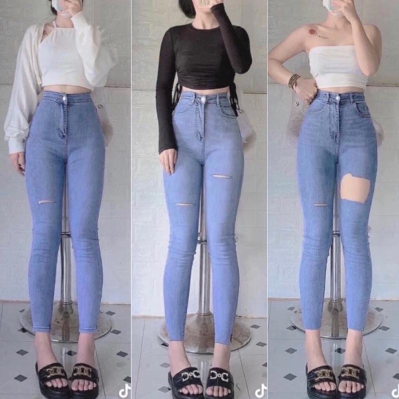 Quần Jean Nữ Bigsize 60kg-98kg Màu Xanh Nhạt Râu Mèo Tua Lai  Denim 0