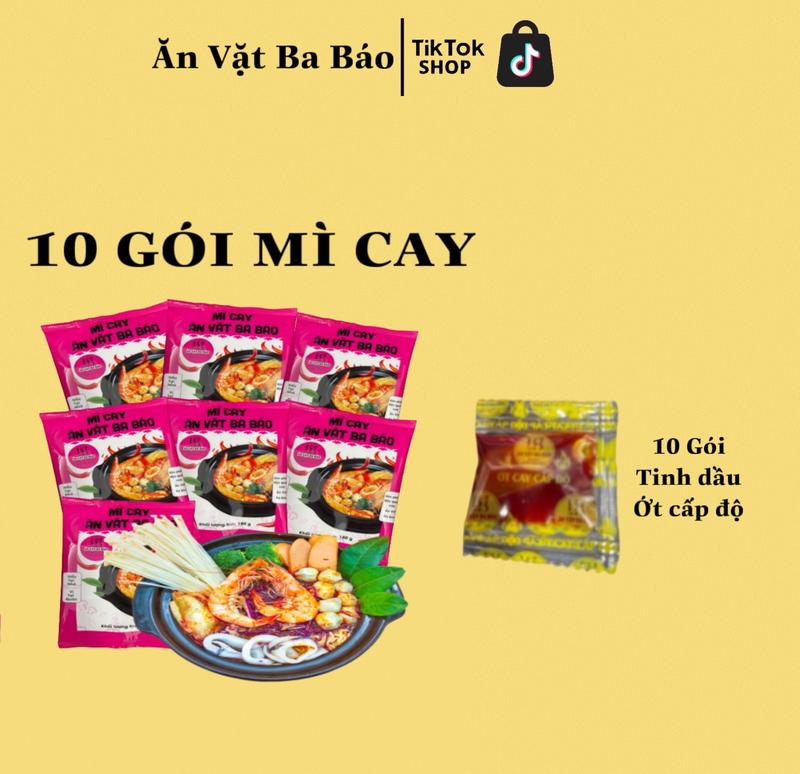 [ BA BÁO ] Combo 10 gói mì cay Ăn Vặt Ba Báo cốt pha sẵn , Huơng vị quán ( 1 gói gồm mì và súp ) Kèm  ớt cay cấp độ  Food