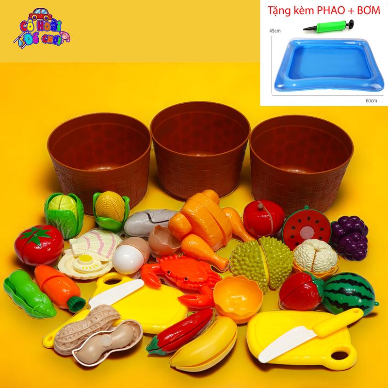 Bộ đồ chơi cắt và bóc trái cây, rau củ, thực phẩm cho bé