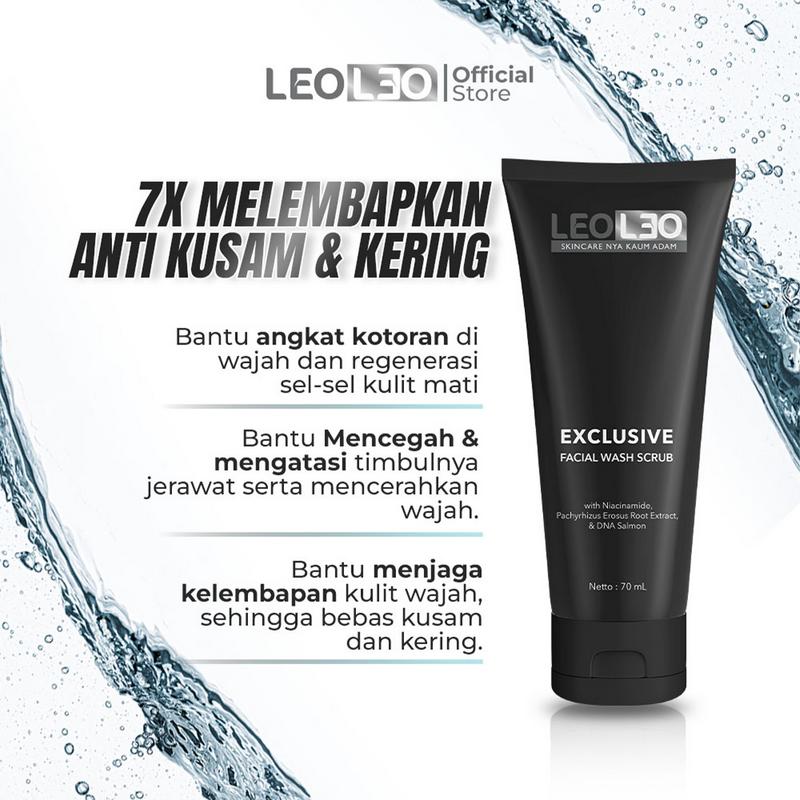 LEOLEO Paket Basic Combo Exclusive Facial Wash Scrub Whith DNA Salmon & Exclusive Whitening Face Serum 3