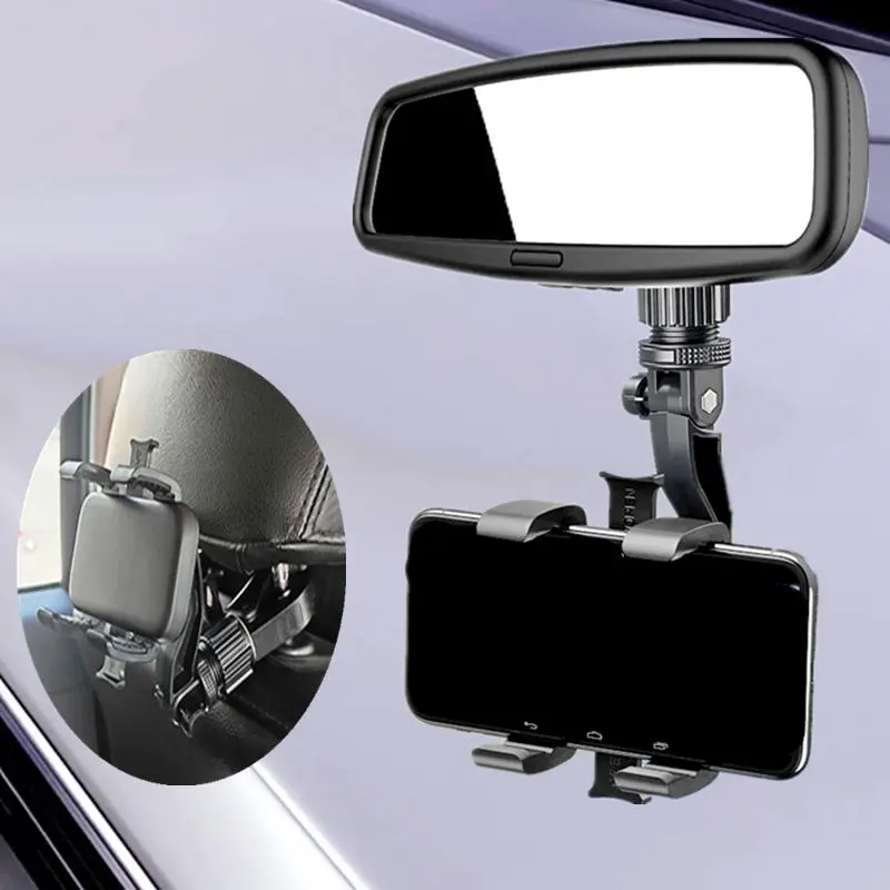 Multifunctional Car Rearview Mirror Phone Holder, 360 Degree Rotatable Car Phone Holder, Adjustable Car Seat Phone Mount, Universal Phone Accessories