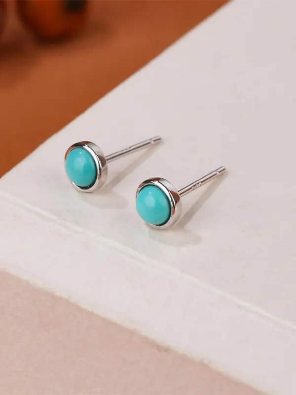 S925 Sterling Silver Round Shaped Turquoise Decor Earrings, Elegant Jewelry for Women, Trendy All-match & Exquisite Jewelry for Birthday Gift 2