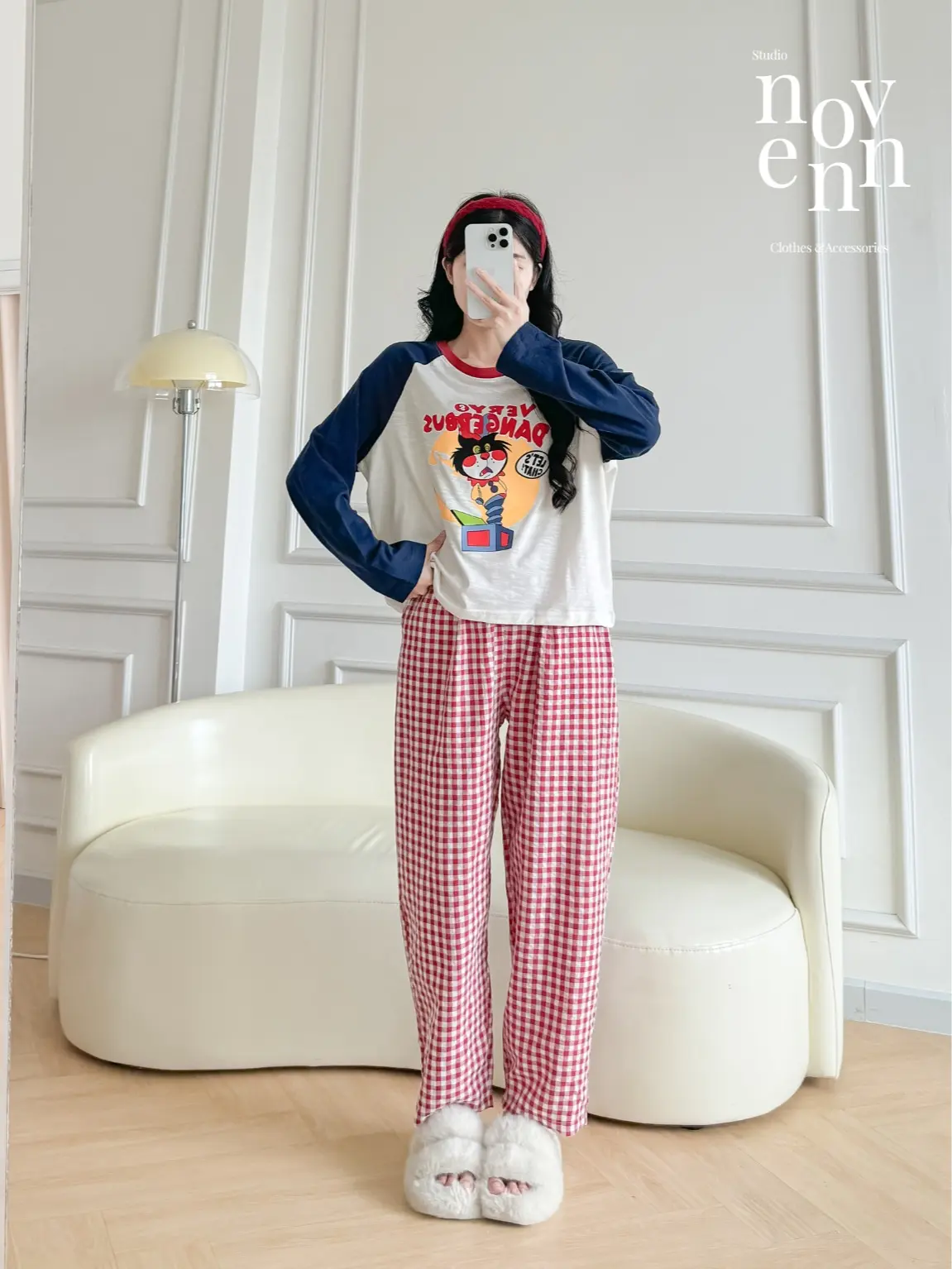 Đồ Bộ Dài Mặc Nhà Thu Đông Áo Tay Phối xược mềm mại NEONVN - Set bộ nữ áo tay dài phối màu in hình, quần dài thu đông