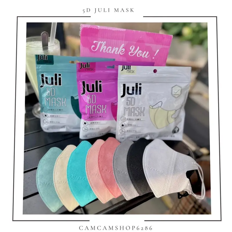 [ Thùng 200 chiếc ] Khẩu trang Juli Mask 5D 7 màu, 3 lớp, 99% bảo vệ, Việt Nam Phụ Kiện Voi 5