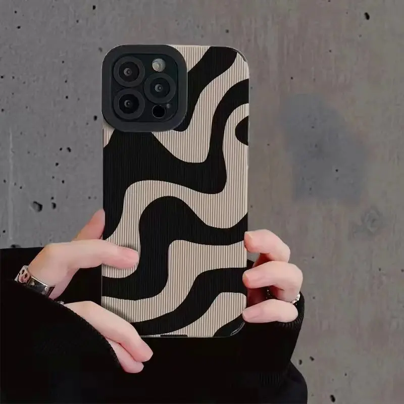 Fashion zebra stripe black white phone case for iPhone 14 11 12 13 15 Pro Max 14 15 7 8 plus X XS Max XR shockproof soft cover