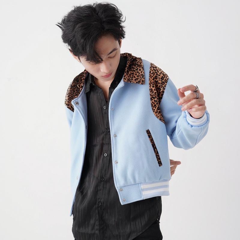Baby Blue Leopard Varsity Jacket 3