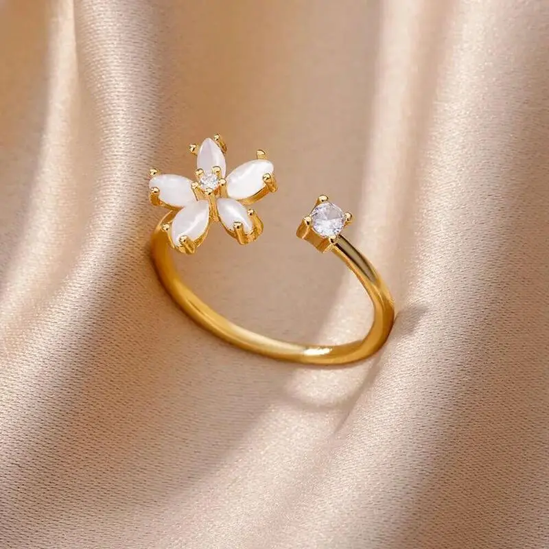 Exquisite Cubic Zircon wer Rings for Women Men Gold Color Open Adjustable Stainless Steel Ring Wedding Couple Jewelry anillos