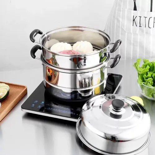 Nồi Hấp Inox 3 Tầng 28cm Tặng Kèm Xửng Hấp Dùng Cho Cả Bếp Từ Và Bếp Ga