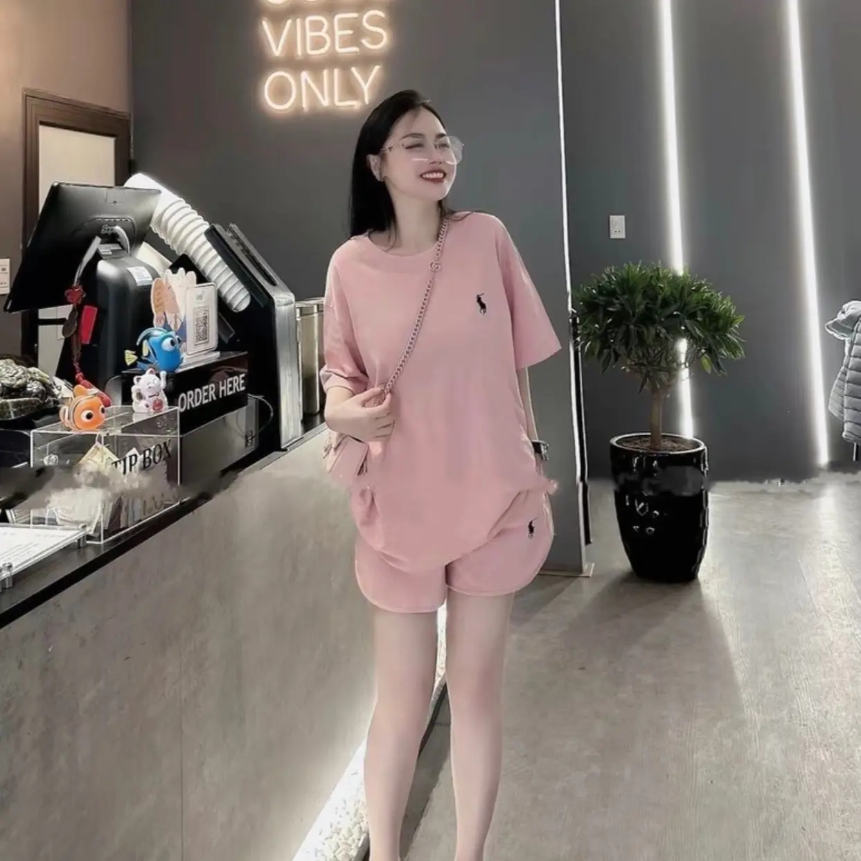 Set áo quần cọc thêu ngựa chất cotton zip co giãn