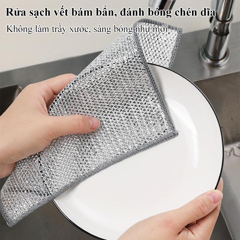 [5 Miếng] Khăn vải lưới dây kim loại lau rửa bát đĩa, rửa chén bát, cọ xoong nồi đa năng Cotton 4
