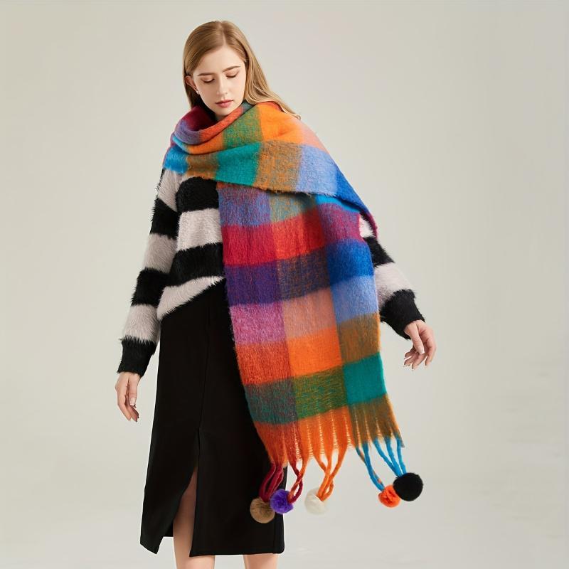 Fashion Casual Plaid Tassel Split Joint Scarf Fashion Casual Plaid Tassel Split Joint Scarf