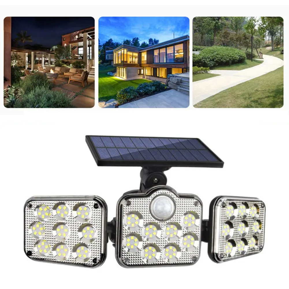 Solar Motion Sensor Lights Outdoor 3 Heads138LED Light Motion Detected Spotlight
