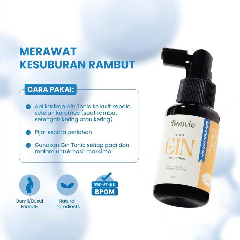 Bonvie Anti Hairfall Kemiri Gin Hair Tonic (60ml) Tonik Rambut untuk Rambut Rontok dan Menumbuhkan Rambut Perawatan Haircare 2