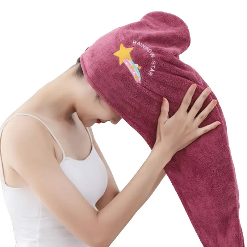 Hair Drying Towel, 1 Count Cute Embroidered Hair Towel Wrap, Soft Absorbent Reusable Shower Cap, Home Goods, Bathroom Accessories, Bathroom Accessory