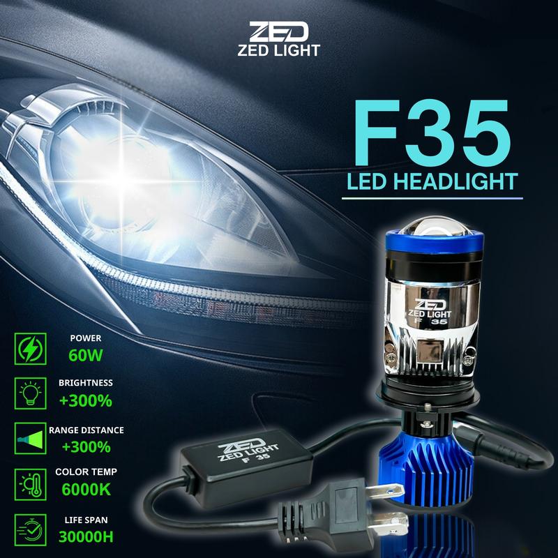 Đèn LED Pha Bi Cầu F35 ZED LIGHT - 65W 12.24V ĐiệnBình Chân H4 Lắp Ô Tô , Xe Máy Đèn Đèn Pha Phụ Tùng