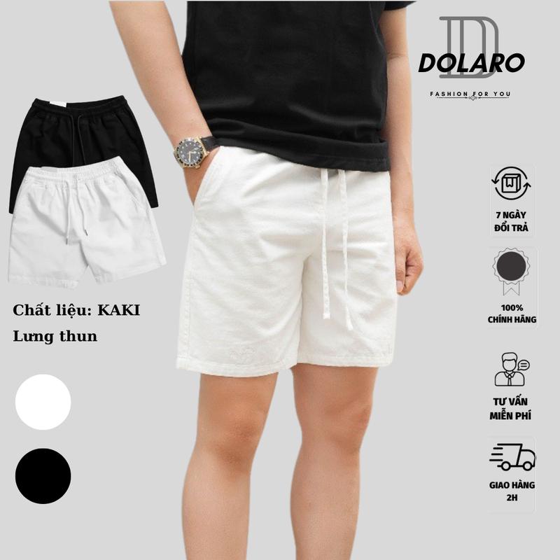 Quần Đùi Nam Trắng Kaki Lưng Thun DOLARO Cao Cấp Quần Short Nam Ngắn Mặc Nhà Dáng Cộc Thể Thao Phong Cách Boy Phố