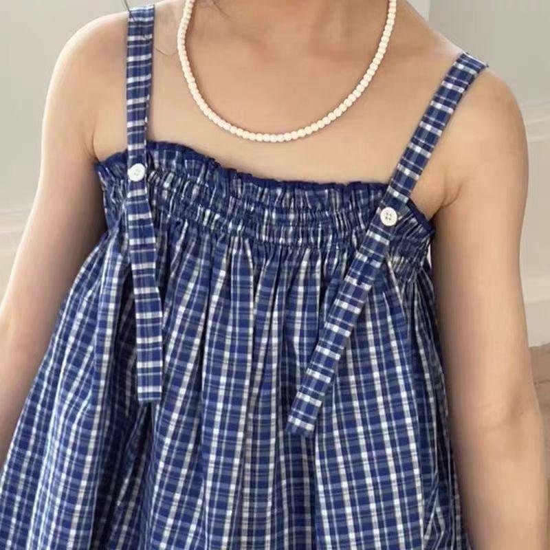 Trang Phục Mùa Hè Cho Bé Gái, Phong Cách Hàn Quốc Mới, Váy Vest Kẻ Sọc Thời Trang, Quần Ống Rộng Cho Bé Gái, Bộ Hai Mảnh, 2023, Thích Hợp Cho Trẻ Em 4