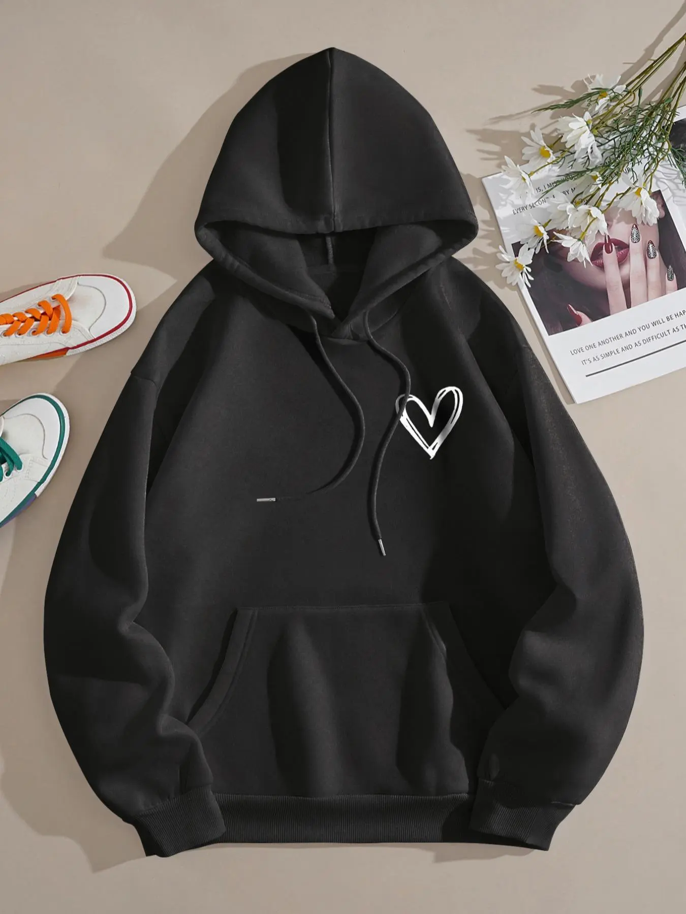 Women's Y2k Drop Shoulder Hoodie, Drawstring Hooded Sweatshirt, Casual Comfort Cozy Longsleeves Pullover for Streetwear, Hoodies for Women, Going Out Tops, Womenswear, Winter Clothes Women, Work Wear, Yoga Hoodie, Graphic Hoodies