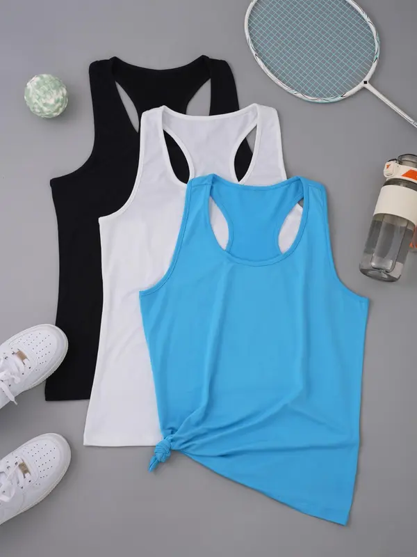 Women's Solid Sports Tank Top, Breathable Comfortable Sports Top, Ladies Sportswear for Indoor Outdoor Wear 3