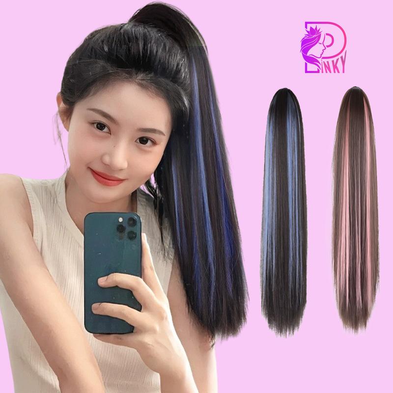 Tóc giả ngoặm thẳng lᶖght 45cm, kẹp tóc đuôi ngựa thẳng móc line phong cách hàn quốc