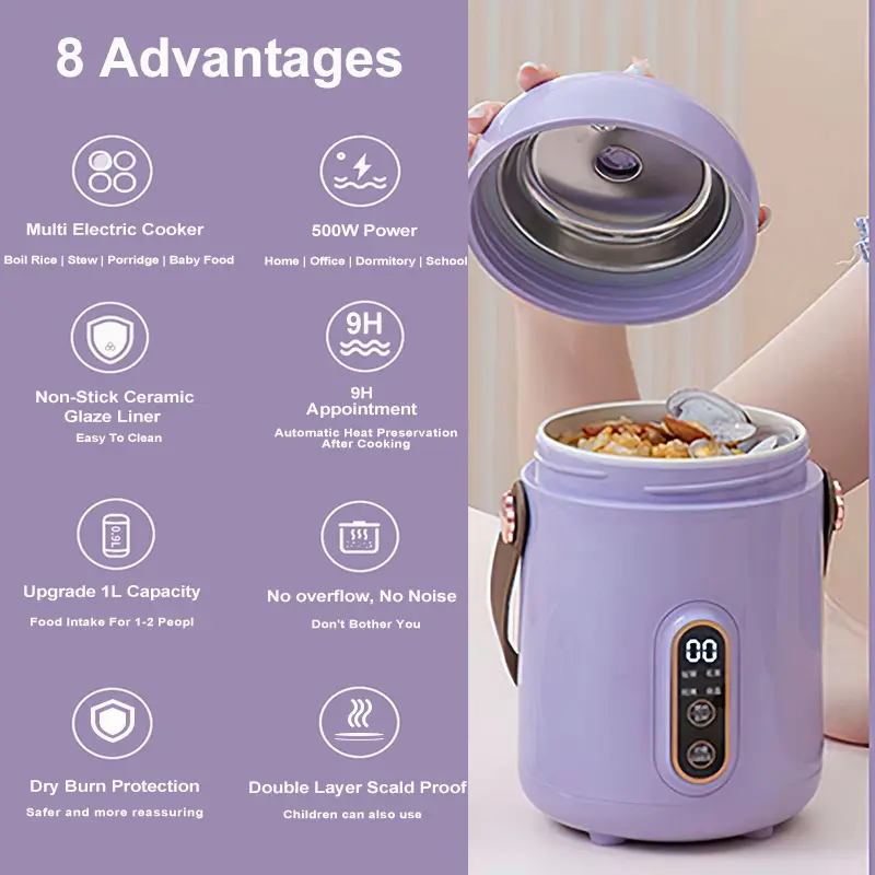 8 In 1 Multi Electric Stew Pot Electric Rice Cooker Porridge Soup Stew Lunch Electric Stew Pot Mini Electric Slow Cooker Rice cooker Baby Complementary Food Electric Stew Cooke