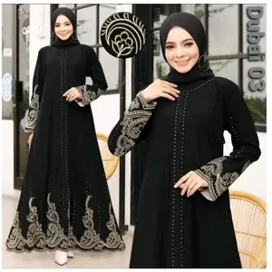 Abaya hitam polos bordir gamis termurah jetblack warna hitam pekat Dress Mewah Wanita Dewasa Syari Muslim Lebaran Pesta Remaja Maxi Kondangan