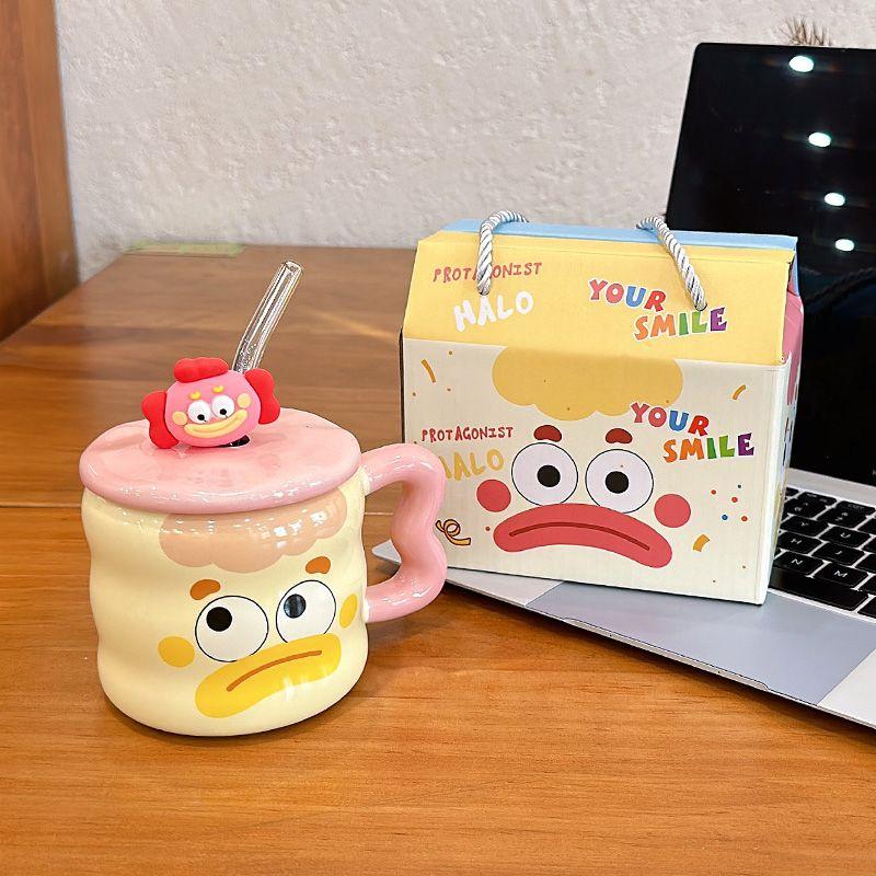 quà tặng Ly sứ uống nước hình Loopy 400ml quà tặng cho bạn Tặng kèm thìa kèm ống hút thủy tinh - XCB