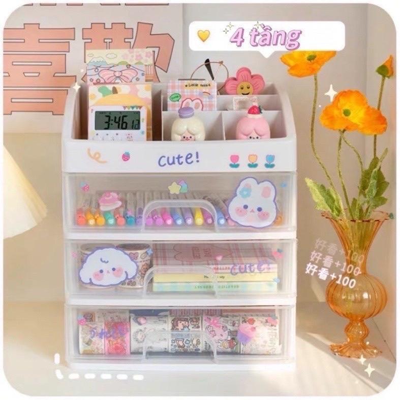 Kệ đựng mỹ phẩm 4 tầng hộp đựng đồ trang điểm cá nhân để bàn học văn phòng có ngăn tiện lợi Kitchen - Tặng kèm sticker dán trang trí 1